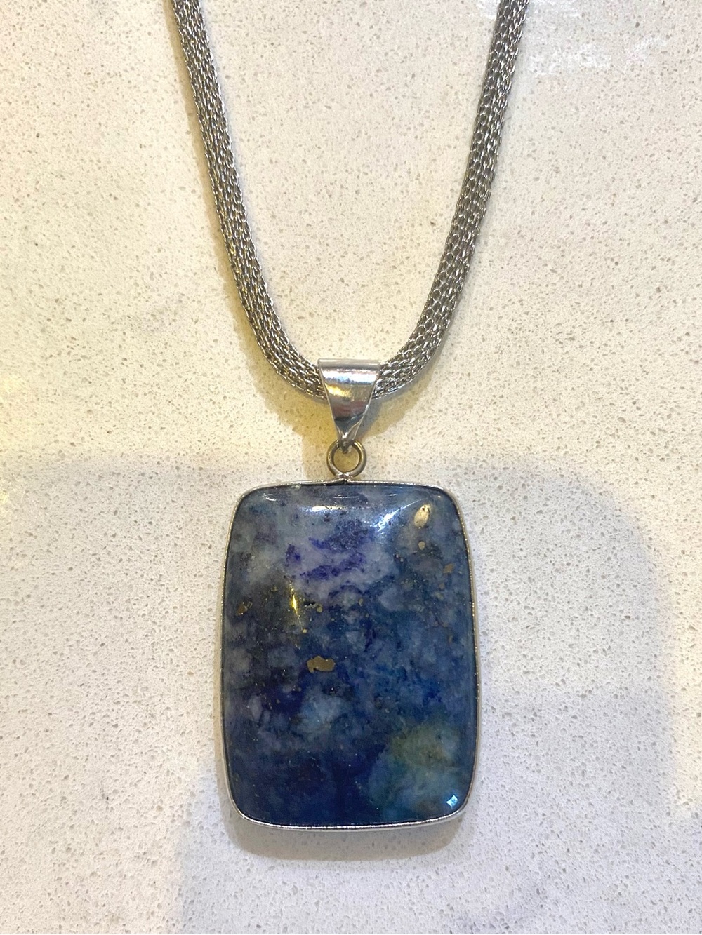 Handmade boho silver blue stone pendant necklace